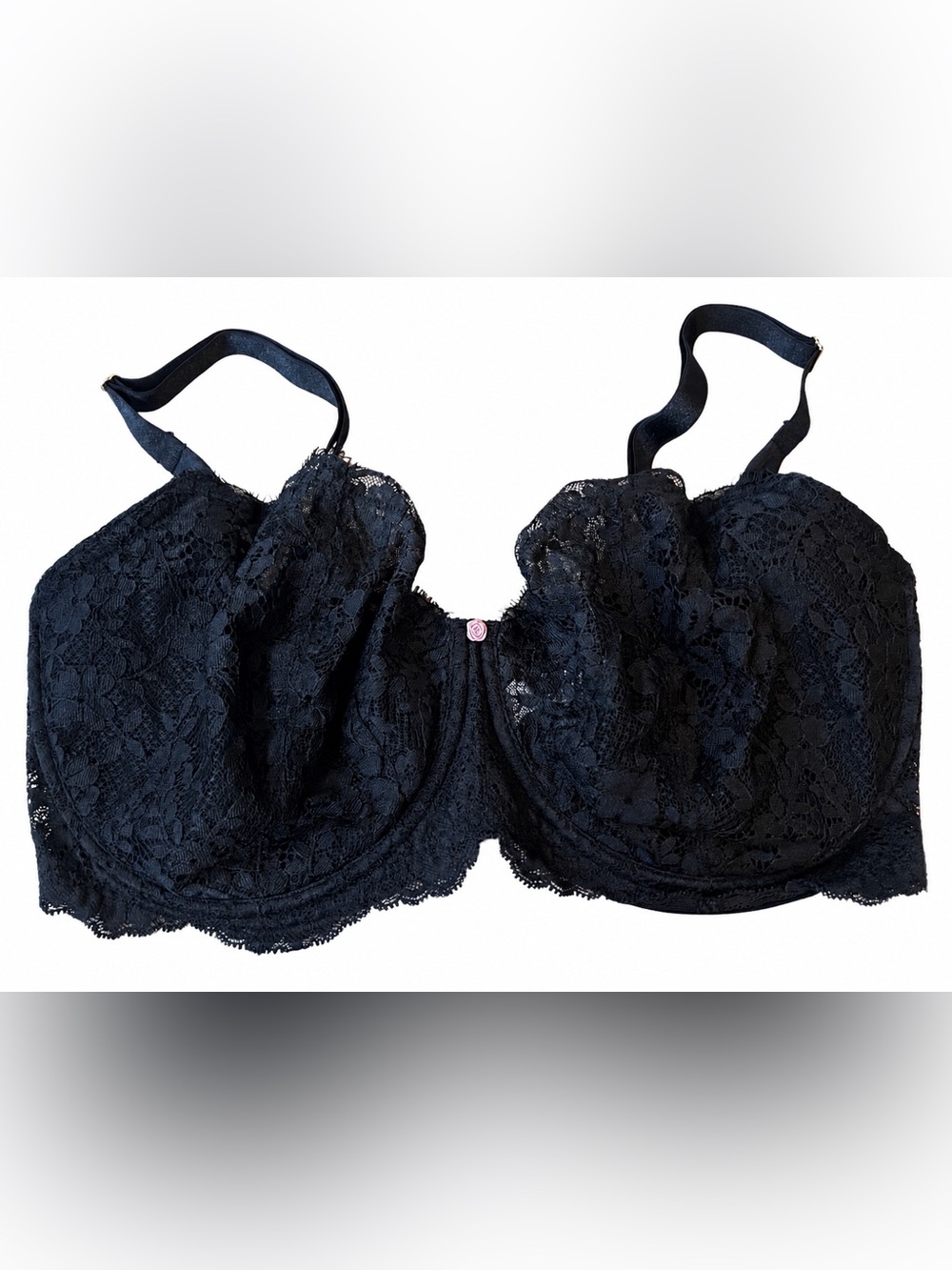 Victoria’s Secret Black Lace Unlined Underwire Bra 38G Sheer Balconette